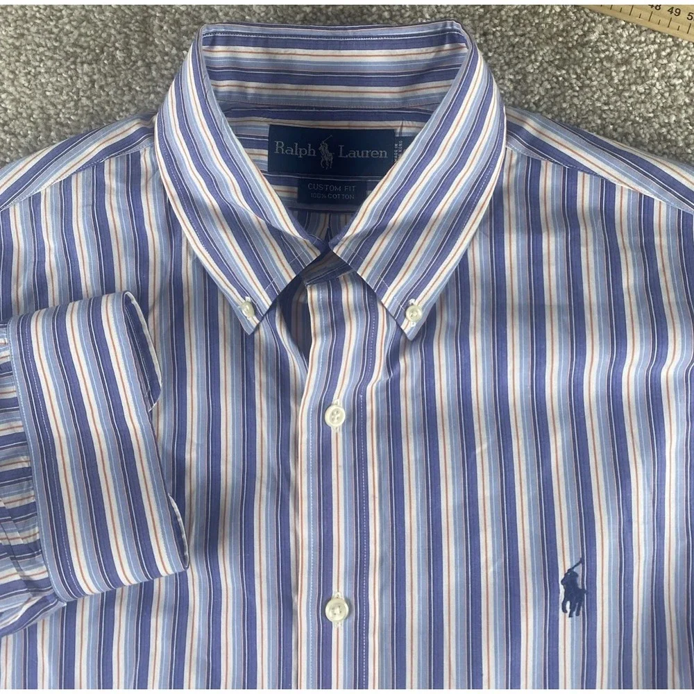 Polo Ralph Lauren Purple/Blue/Orange Striped Shirt 16-34/35 Mens L Blue Pony